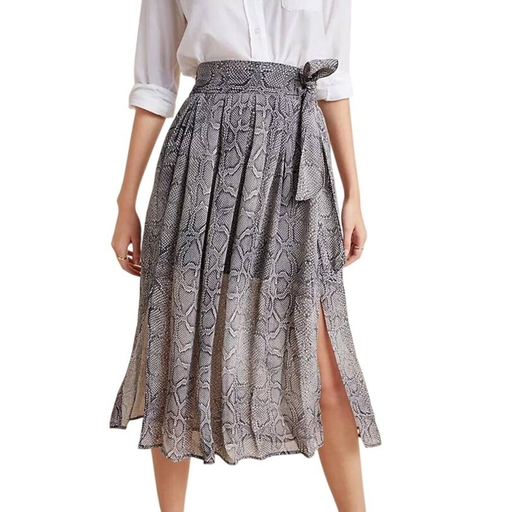 Maeve by Anthro Annette Snake Print Pleated Midi‎ Skirt 2